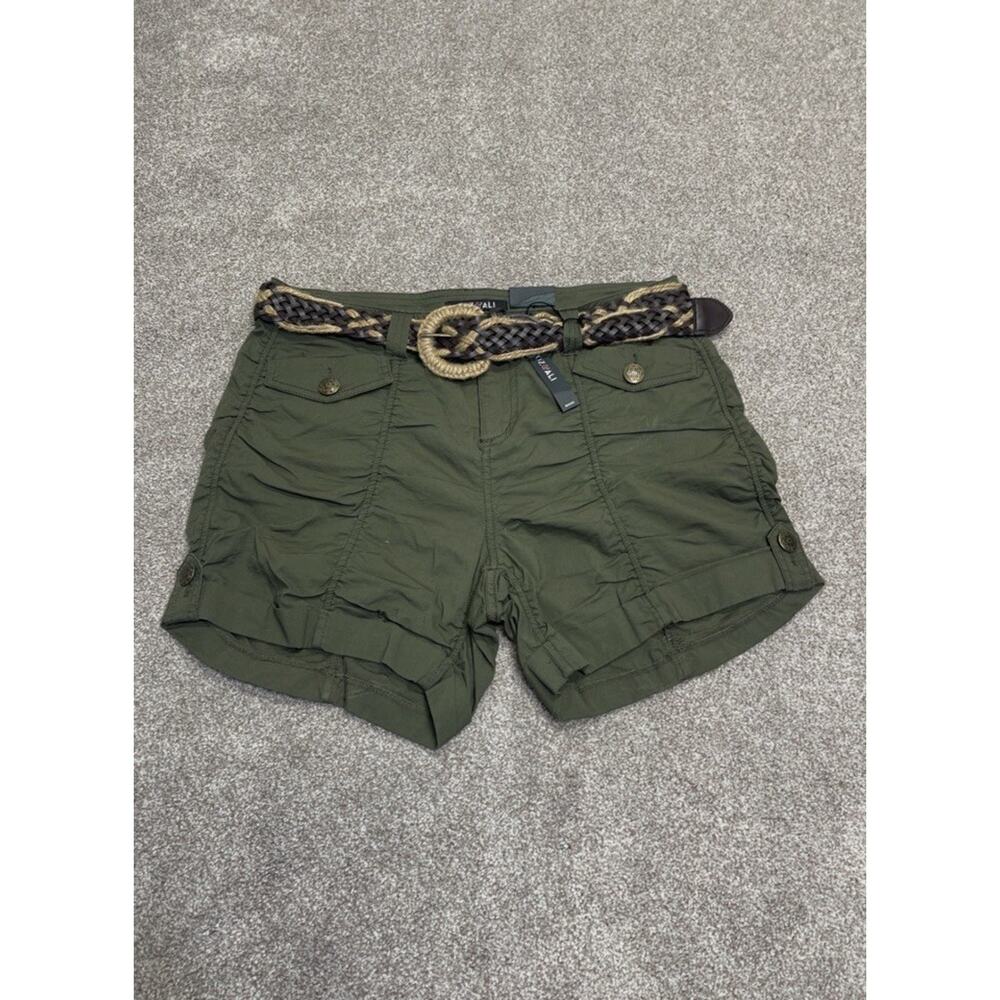Summer Ruched Utility Roz & Ali Military green Cargo Shorts Sz 12 Braided Belt